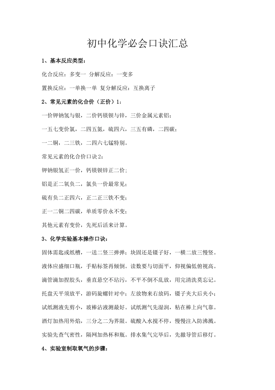 初中化学必会口诀汇总_第1页