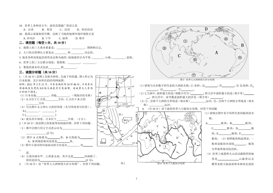范县辛庄镇中学七年级地理试题_第2页