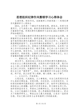 思想组织纪律作风整顿学习心得体会