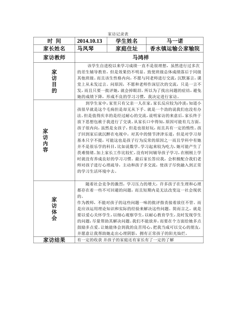 家访记录调查表_第1页