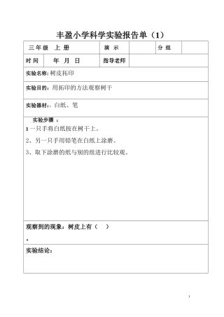 (三年级上册)科学实验报告单