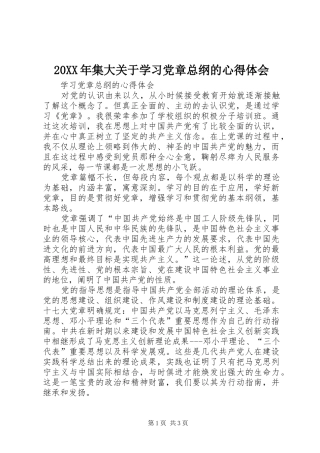 20XX年集大关于学习党章总纲的心得体会