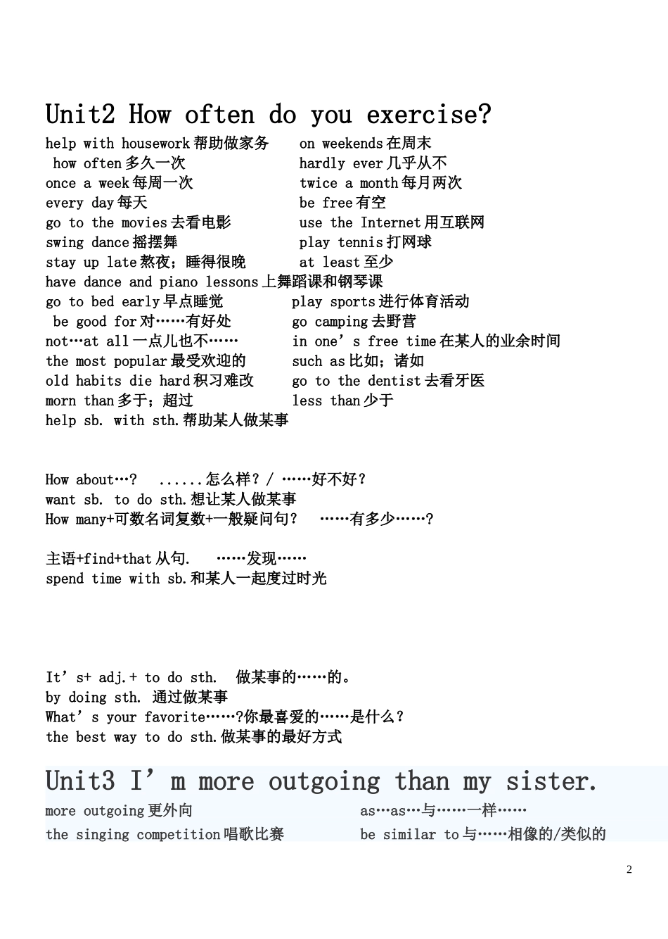 2013年秋八年级英语上册_Units_1-10单元知识点归纳_(新版)人教新目标版_第2页
