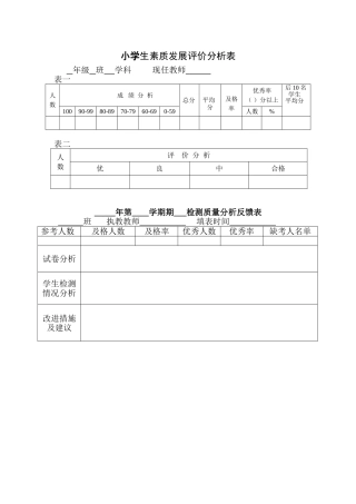 小学生成绩分析表