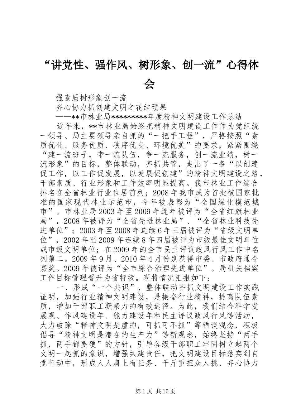 “讲党性、强作风、树形象、创一流”心得体会_第1页