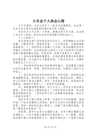 大冬会个人体会心得