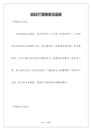 2024厂顶岗实习总结