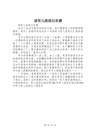 读苦儿流浪记有感