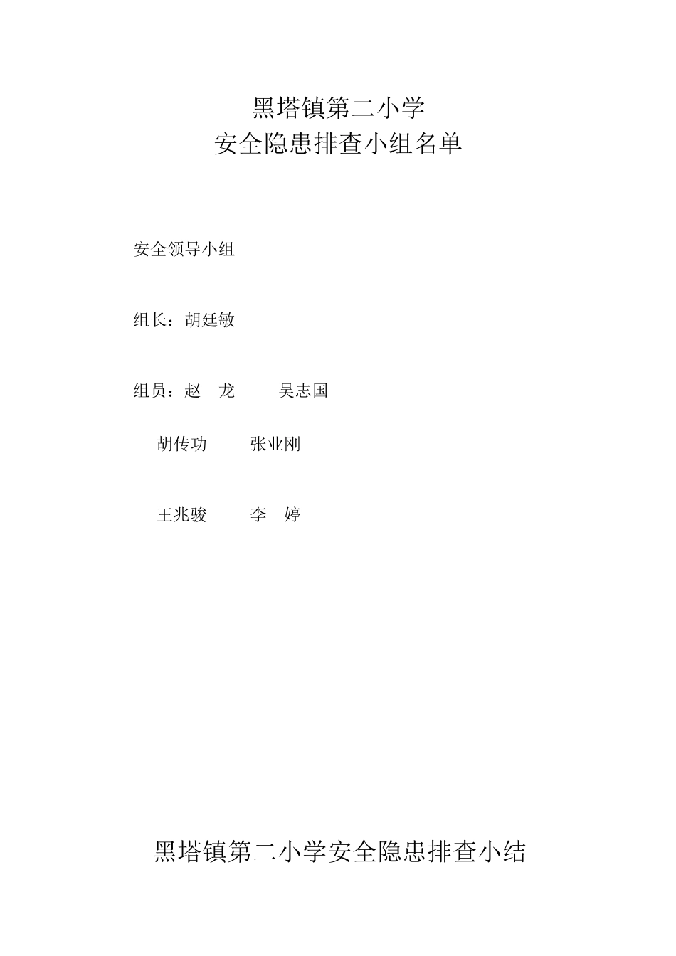 黑塔镇第二小学安全隐患排查小结_第1页