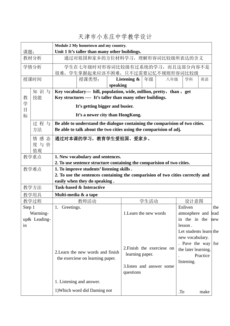 八上M2U1教学设计_第1页