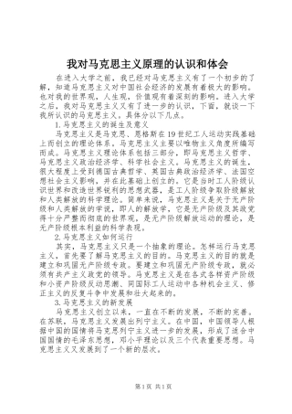 我对马克思主义原理的认识和体会