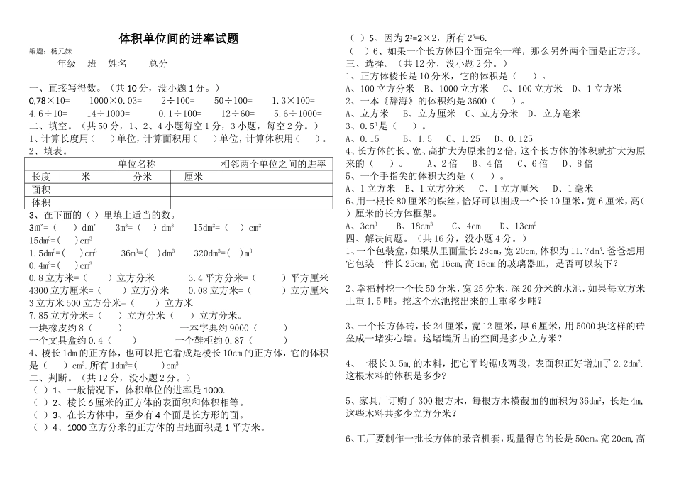 体积单位间的进率试题_第1页