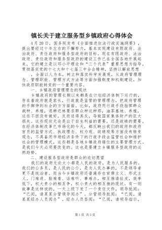 镇长关于建立服务型乡镇政府心得体会