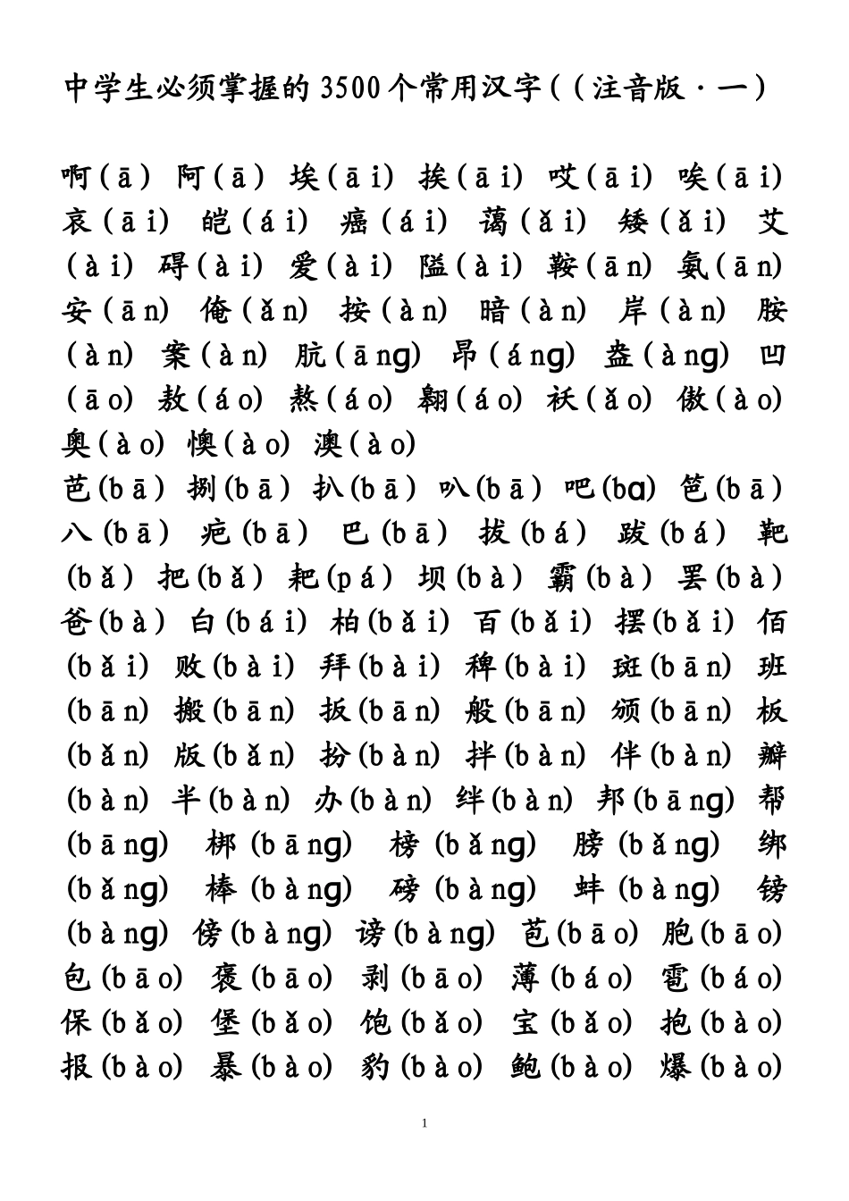 中学生必须掌握的3500个常用汉字_第1页