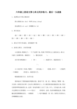 六年级上册语文第七单元同步练习（王立红）