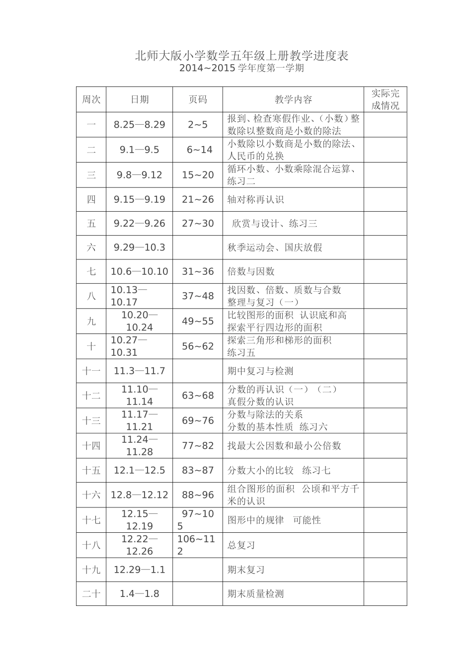 五年级数学上册教学进度表_第1页