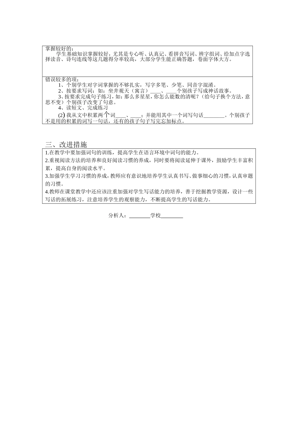 二下语文试卷分析表_第2页