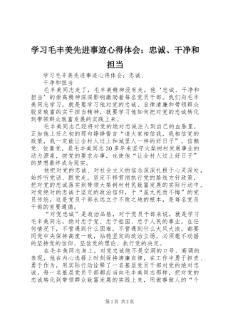 学习毛丰美先进事迹心得体会：忠诚、干净和担当