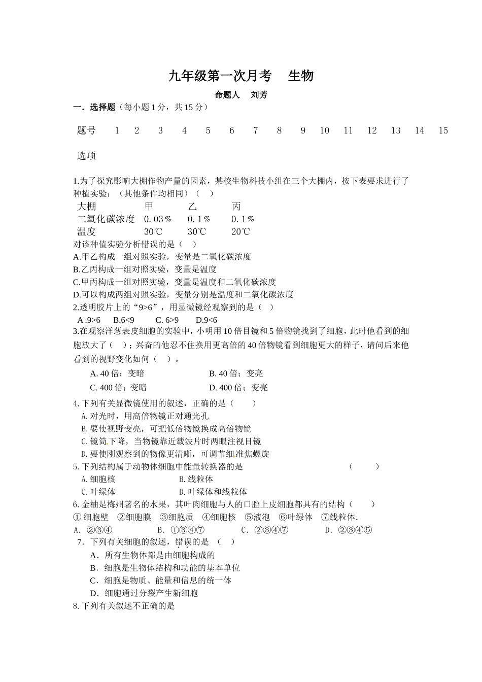 2014九年级第一次月考生物_第1页