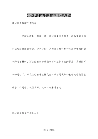 2024培优补差教学工作总结