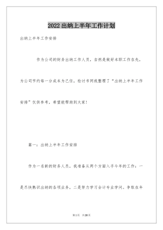 2024出纳上半年工作计划