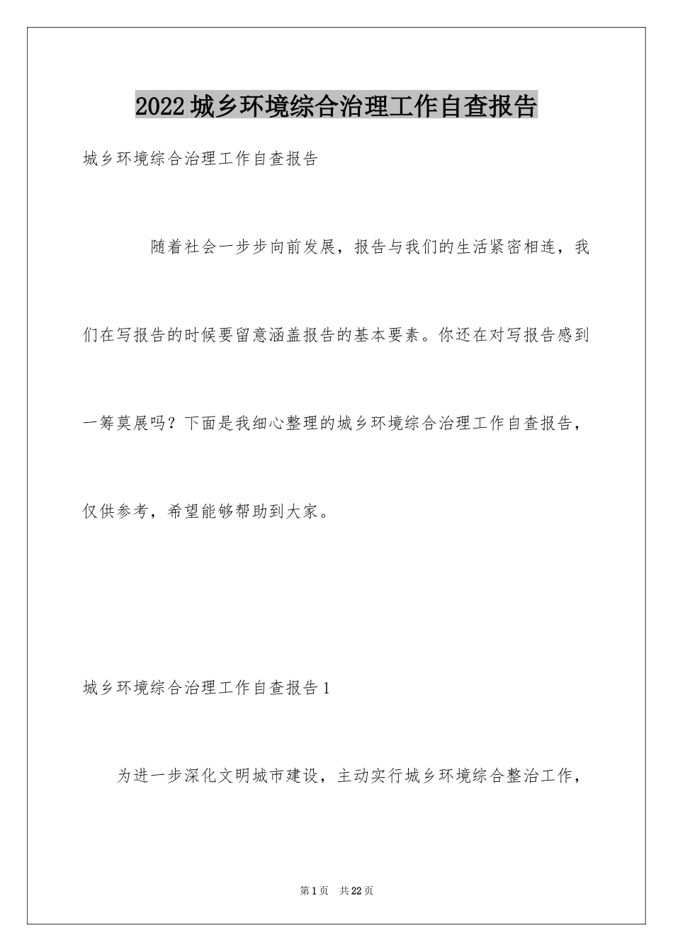 2024城乡环境综合治理工作自查报告_第1页