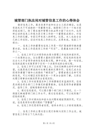 城管部门执法局对城管信息工作的心得体会