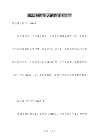 2024写陌生人的作文800字