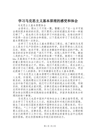 学习马克思主义基本原理的感受和体会