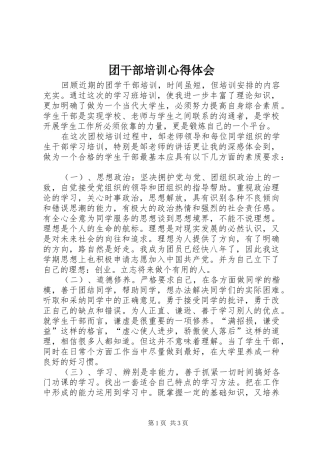 团干部培训心得体会