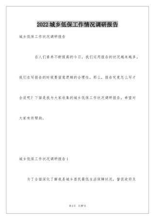 2024城乡低保工作情况调研报告