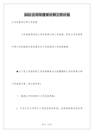 2024公司年度审计师工作计划