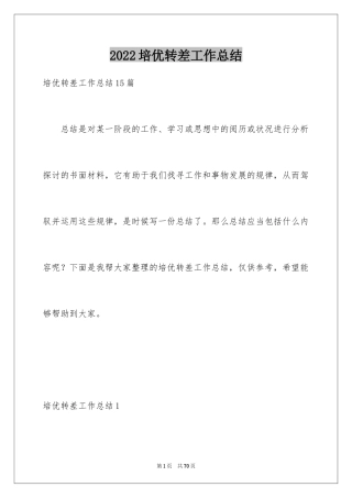 2024培优转差工作总结