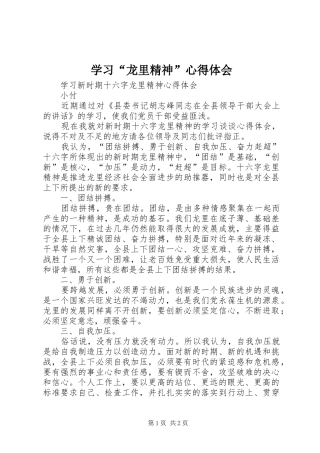 学习“龙里精神”心得体会