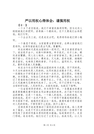 严以用权心得体会：谨慎用权