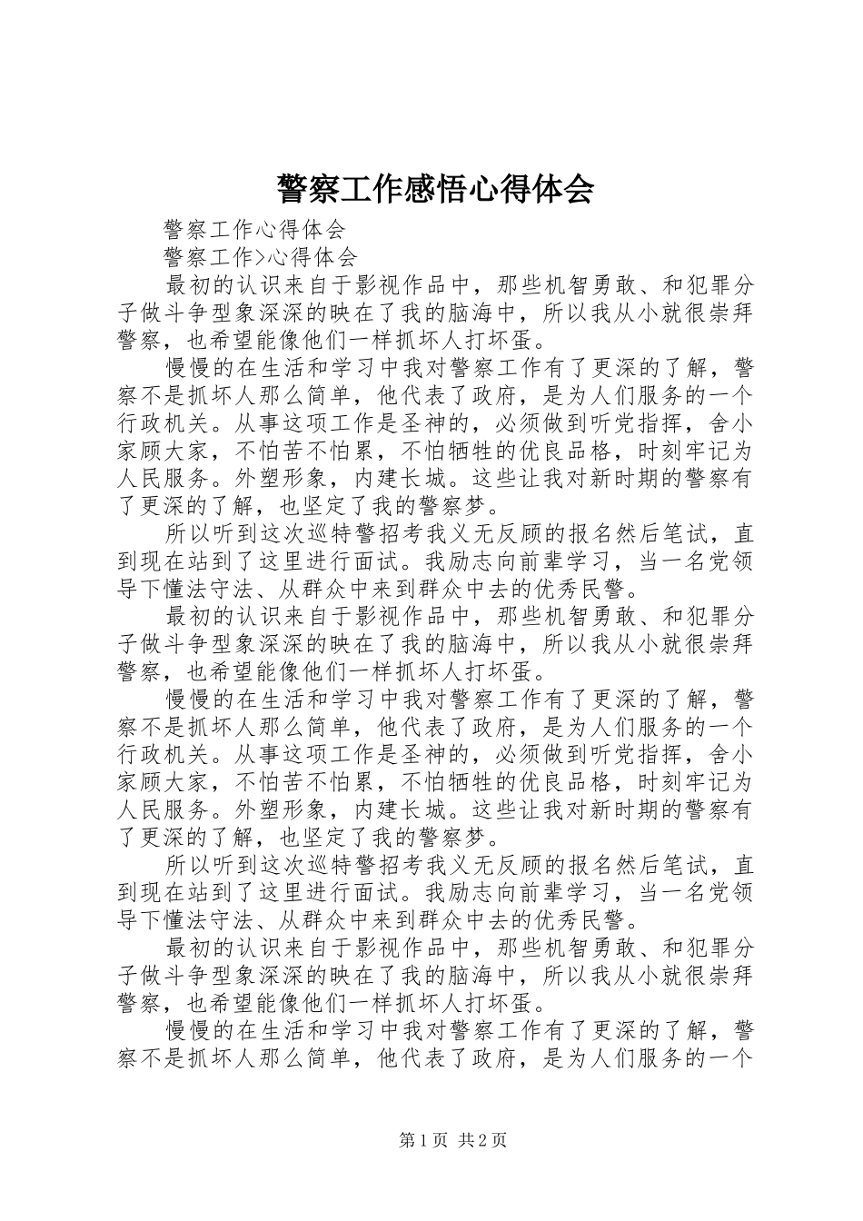 警察工作感悟心得体会_第1页