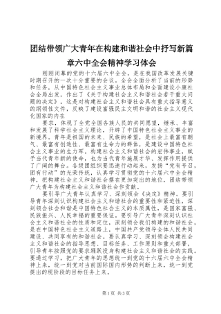团结带领广大青年在构建和谐社会中抒写新篇章六中全会精神学习体会