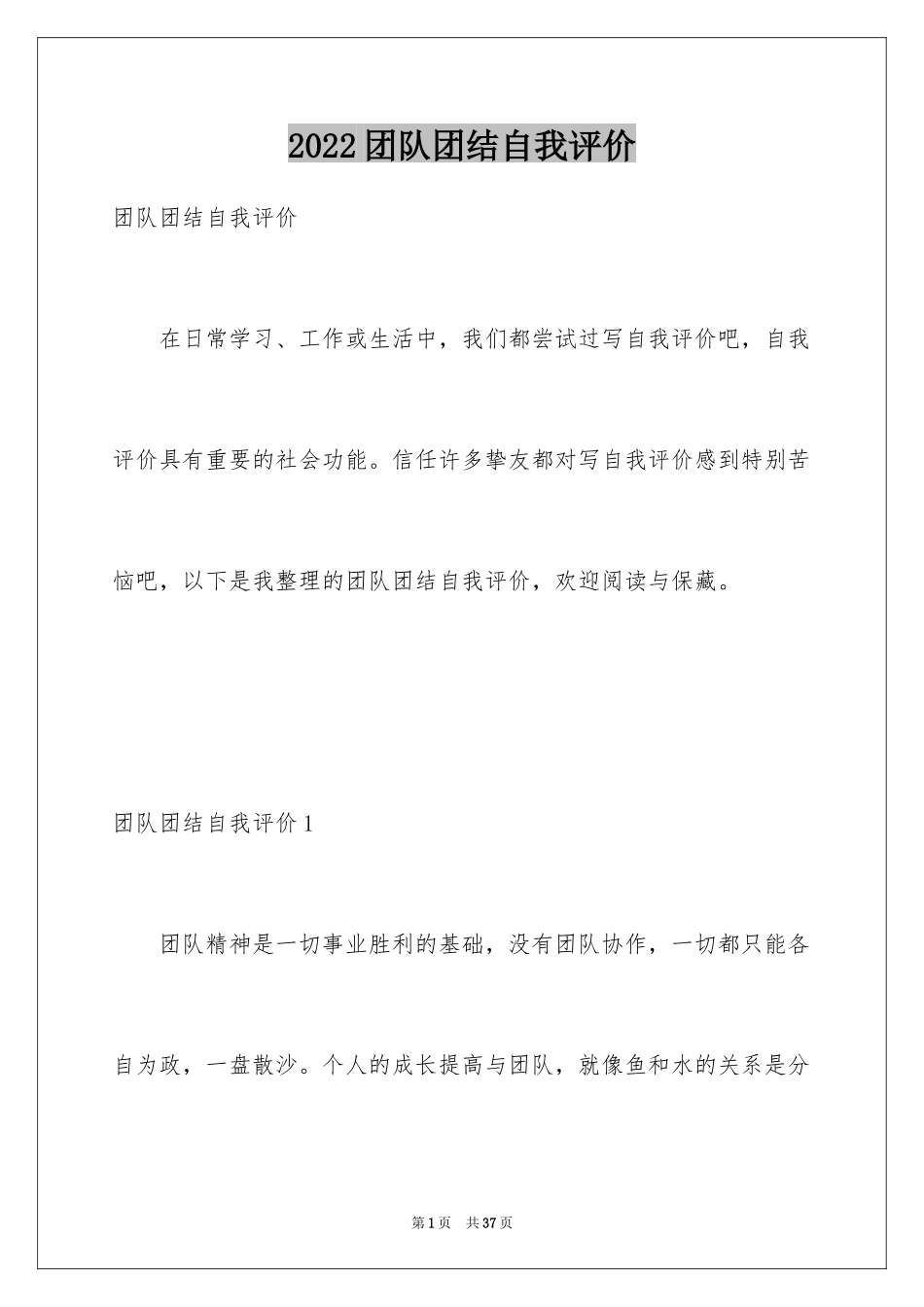 2024团队团结自我评价_1_第1页