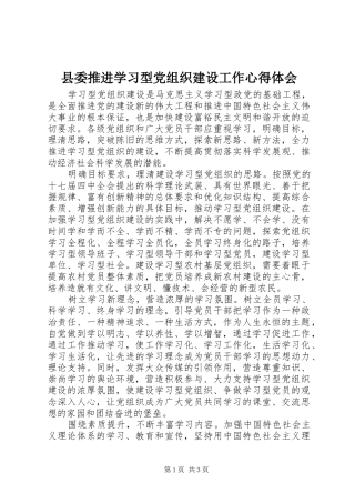 县委推进学习型党组织建设工作心得体会