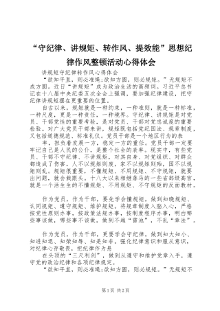 “守纪律、讲规矩、转作风、提效能”思想纪律作风整顿活动心得体会