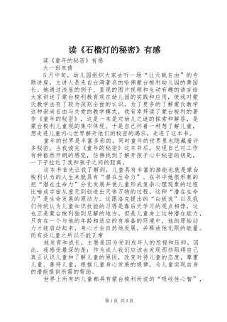 读《石榴灯的秘密》有感