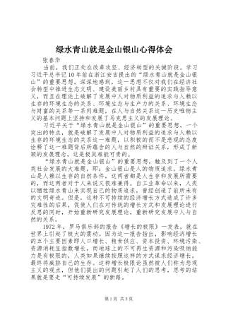绿水青山就是金山银山心得体会