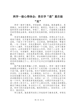 两学一做心得体会：贵在学“透”重在做“实”