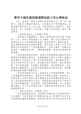 青年干部在基层街道联包驻工作心得体会