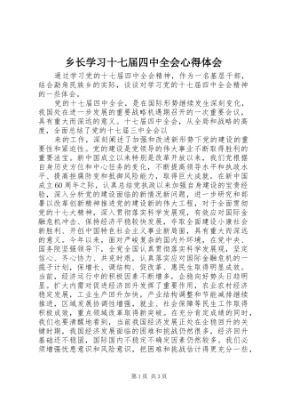 乡长学习十七届四中全会心得体会