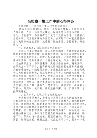 一名检察干警工作中的心得体会