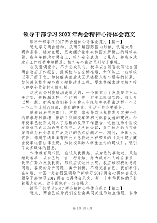 领导干部学习20XX年两会精神心得体会范文