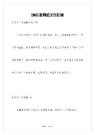 2024名师的工作计划