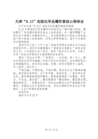 天津“8.12”危险化学品爆炸事故心得体会