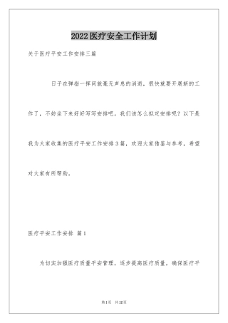 2024医疗安全工作计划